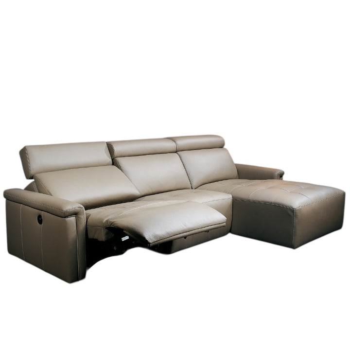 Beige sectional sofa with reclining feature on a white background