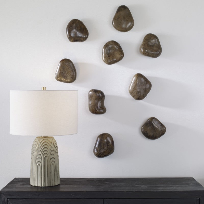 Pebbles - Walnut Wood Wall DÃ©cor (Set of 9) - Dark Brown