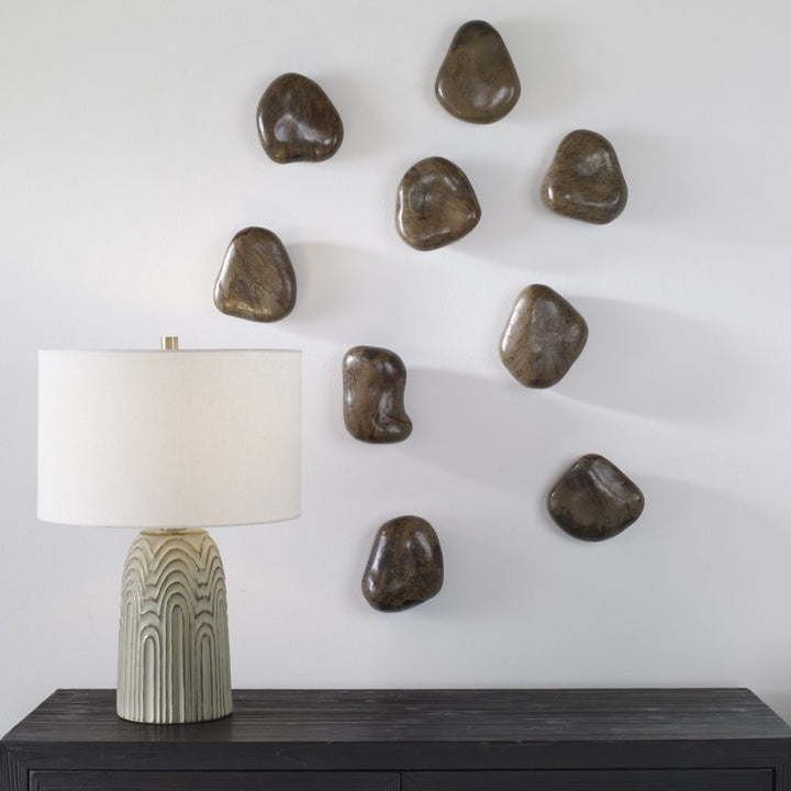 Pebbles - Walnut Wood Wall DÃ©cor (Set of 9) - Dark Brown