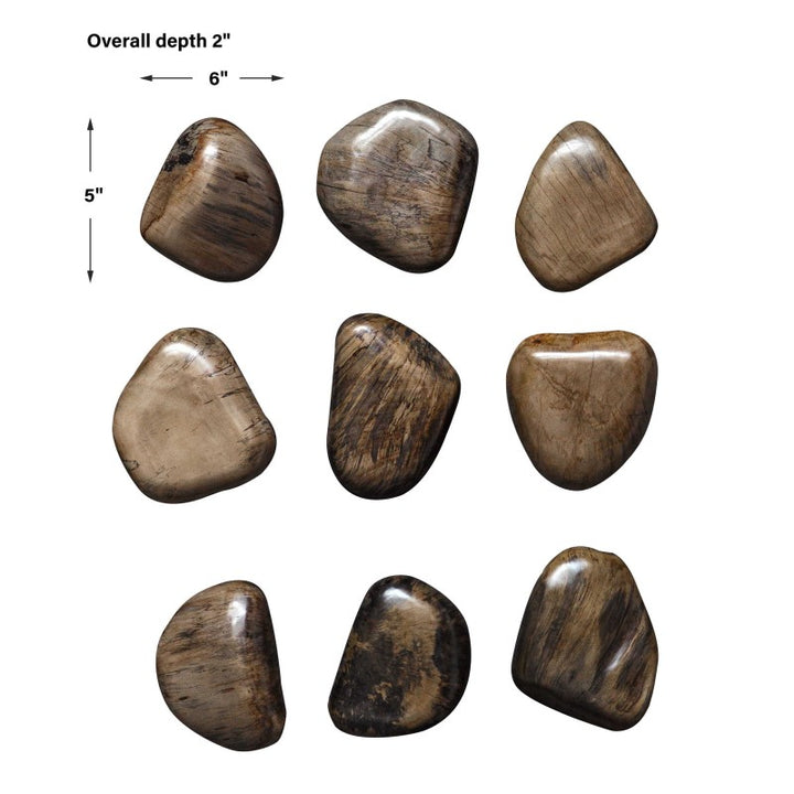 Pebbles - Walnut Wood Wall DÃ©cor (Set of 9) - Dark Brown
