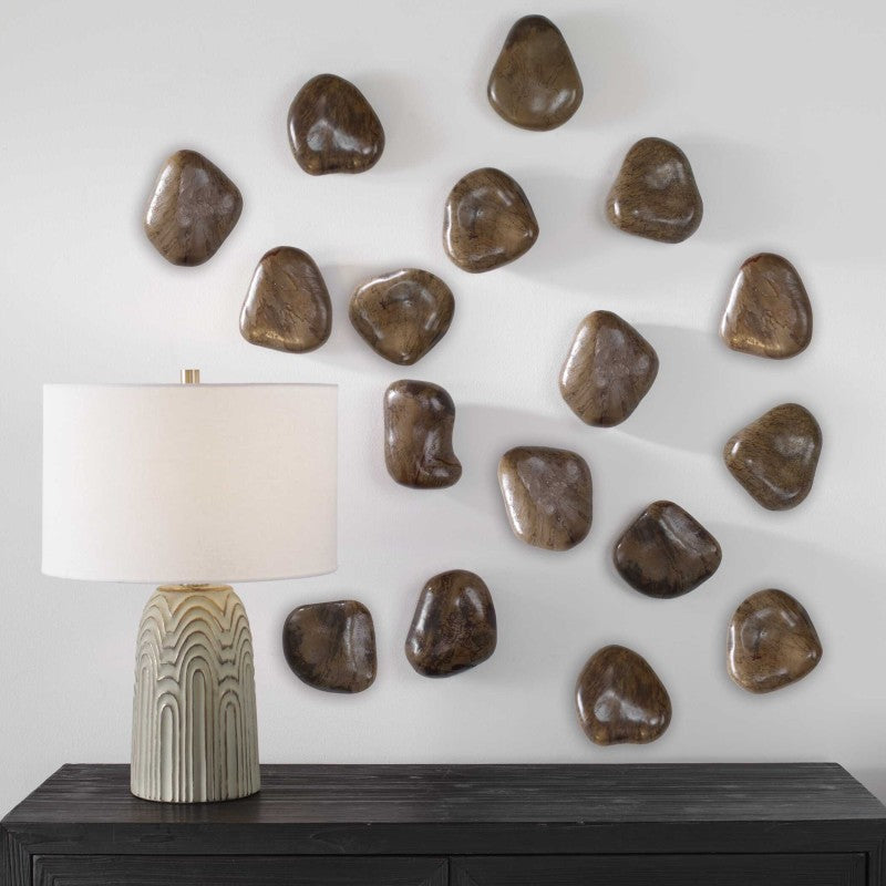 Pebbles - Walnut Wood Wall DÃ©cor (Set of 9) - Dark Brown