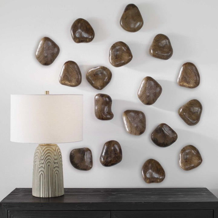 Pebbles - Walnut Wood Wall DÃ©cor (Set of 9) - Dark Brown