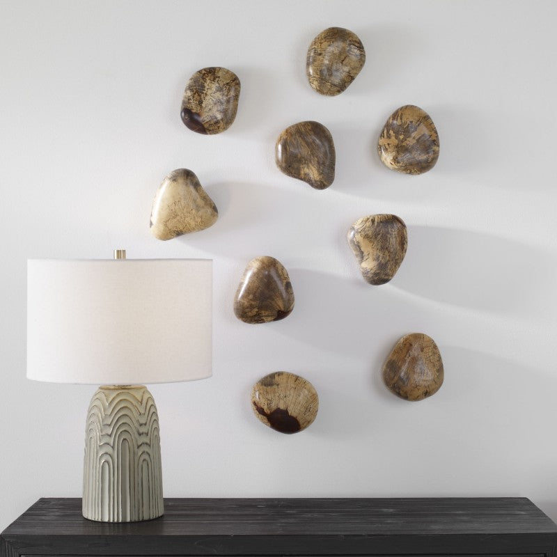 Pebbles - Blonde Wood Wall DÃ©cor (Set of 9) - Light Brown