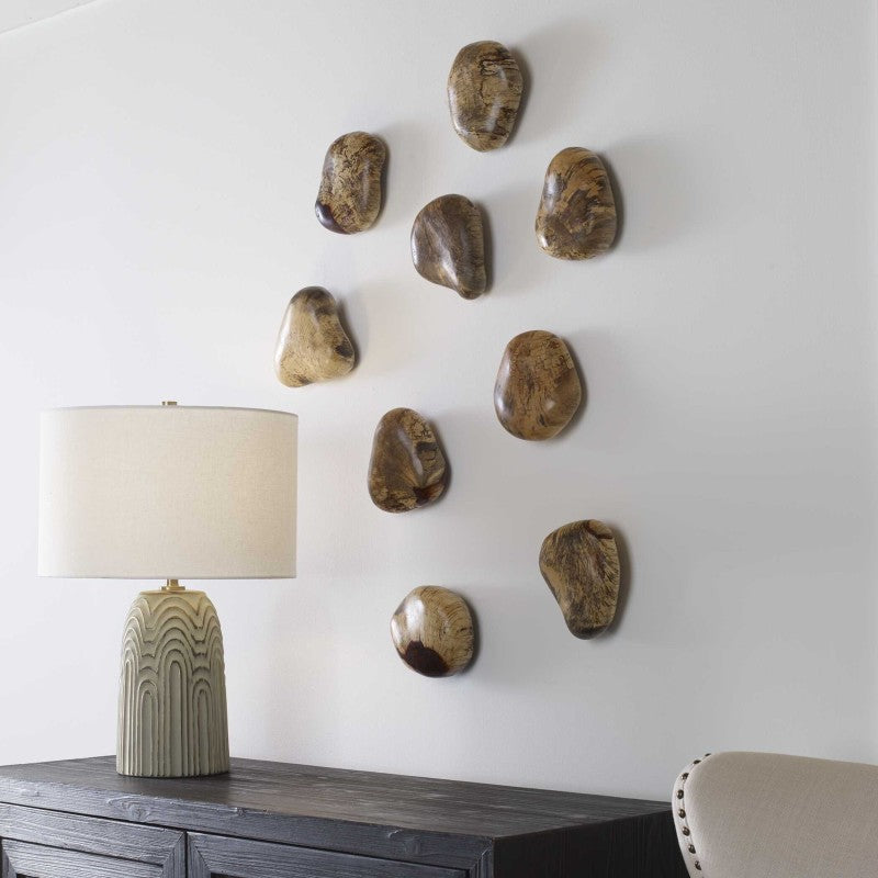 Pebbles - Blonde Wood Wall DÃ©cor (Set of 9) - Light Brown