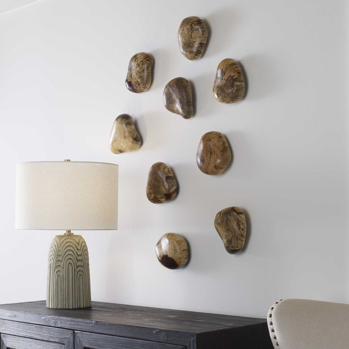 Pebbles - Blonde Wood Wall DÃ©cor (Set of 9) - Light Brown