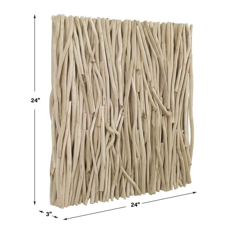 Gathered Teak - Square Bleached Wood Wall Decor - Beige
