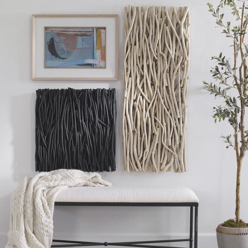 Gathered Teak - Square Wood Wall Decor - Black