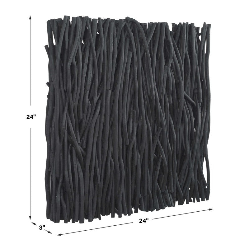 Gathered Teak - Square Wood Wall Decor - Black