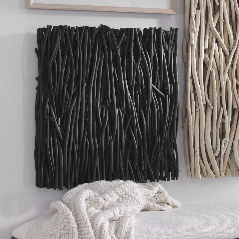 Gathered Teak - Square Wood Wall Decor - Black