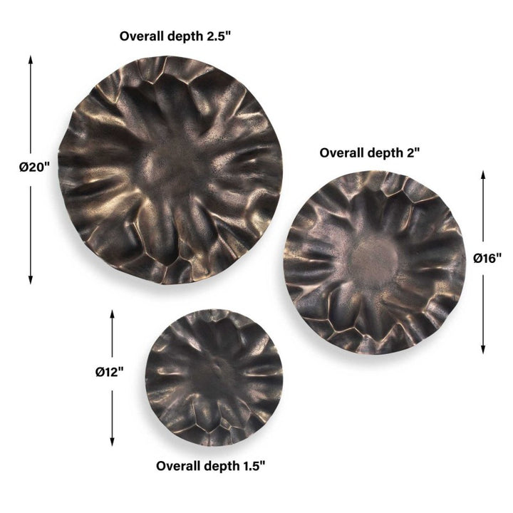 Peonia - Outdoor Wall Art (Set of 3) - Bronze