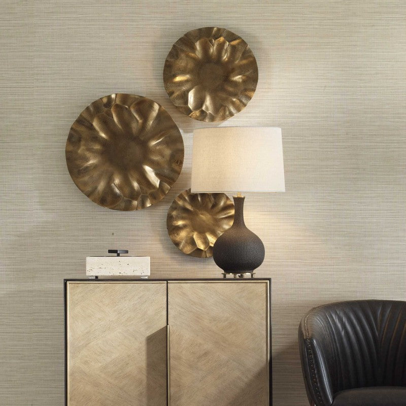 Peonia - Outdoor Wall Art (Set of 3) - Gold
