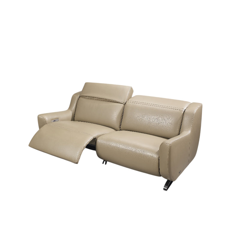 Beige leather recliner sofa on a white background