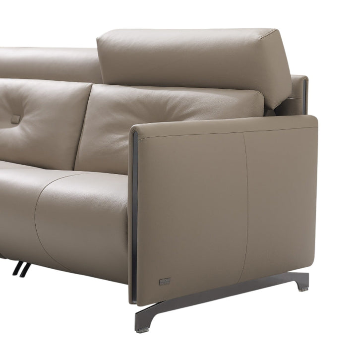 Beige leather sofa with a modern design on a white background