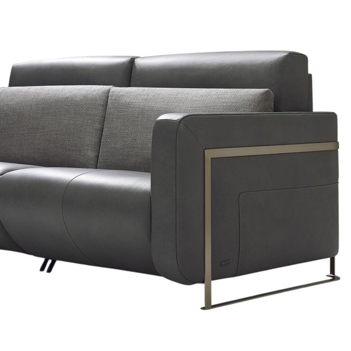 Gray sofa with gold accents on a white background