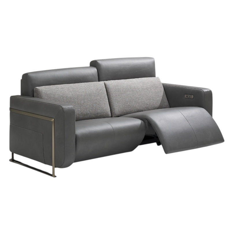 Gray sofa with reclining feature on a white background