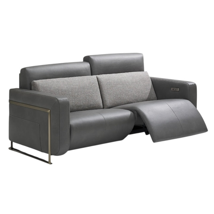 Gray sofa with reclining feature on a white background
