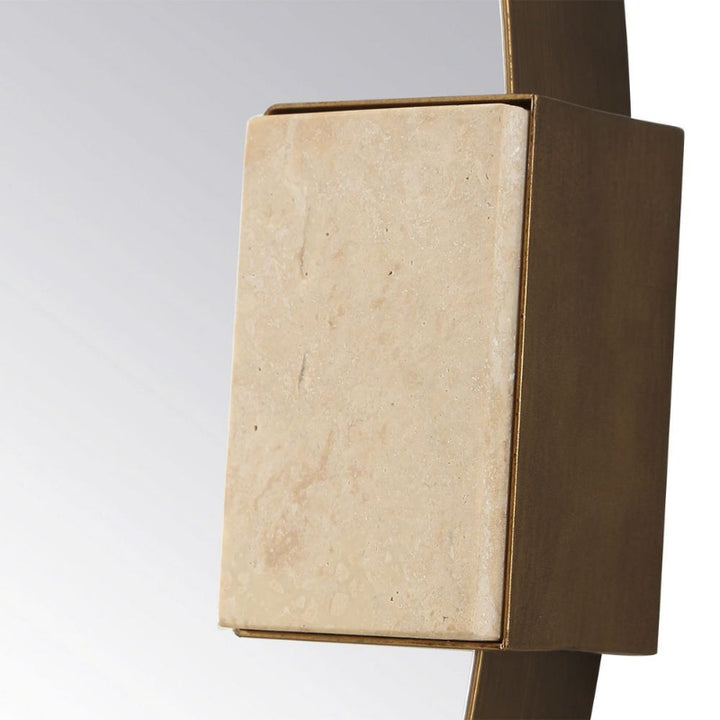 Russo - Travertine Round Mirror - Bronze / Brown / Gold