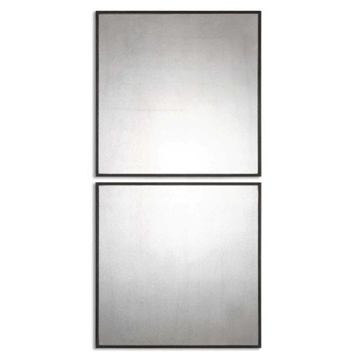 Matty Squares - Antiqued Square Mirrors (Set of 2) - Black