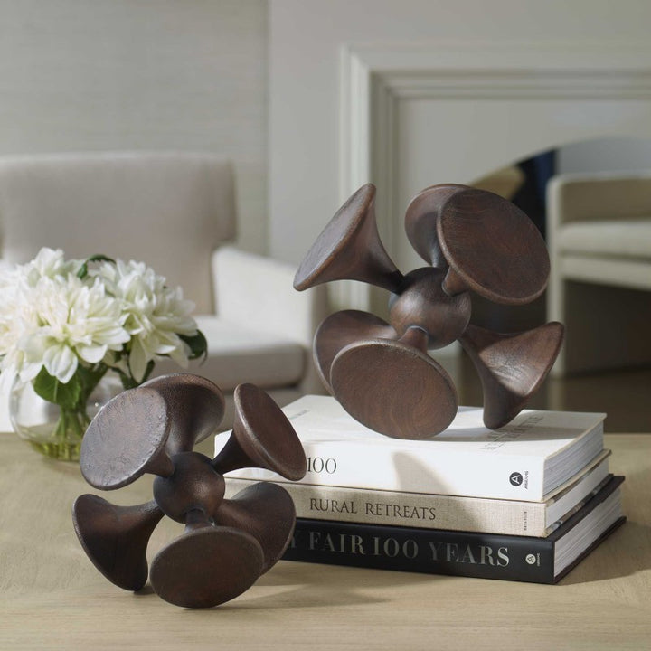 Balanced Harmony - Wooden Sculptures (Set of 2) - Dark Brown