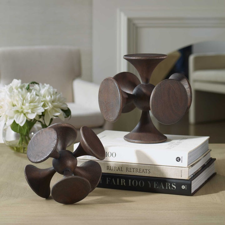 Balanced Harmony - Wooden Sculptures (Set of 2) - Dark Brown
