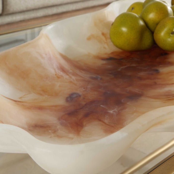Organic Elegance - Wavy Oval Bowl - Brown / White