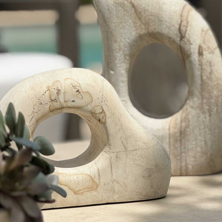 Stone Flow - Outdoor Sculptures (Set of 2) - Brown / White