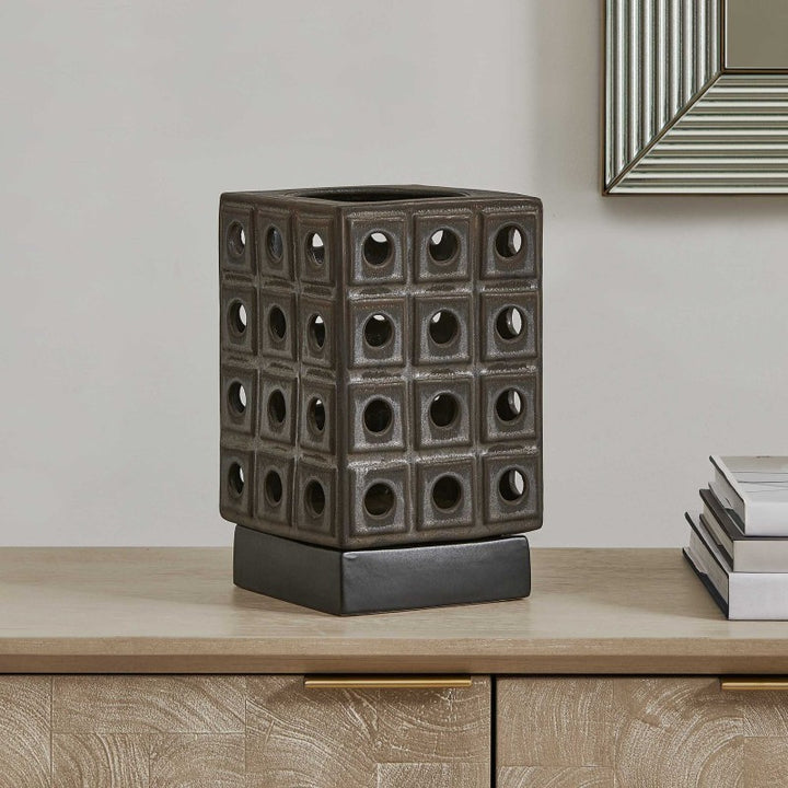 Lattice - Indoor-Outdoor Lantern Candleholder - Brown / Gray