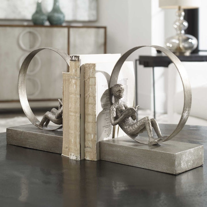 Lounging Reader - Antique Bookends (Set of 2) - Dark Brown