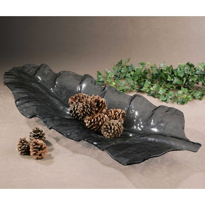 Smoked Leaf - Glass Tray - Dark Gray