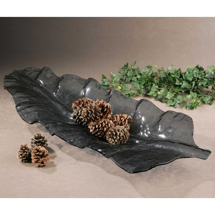 Smoked Leaf - Glass Tray - Dark Gray