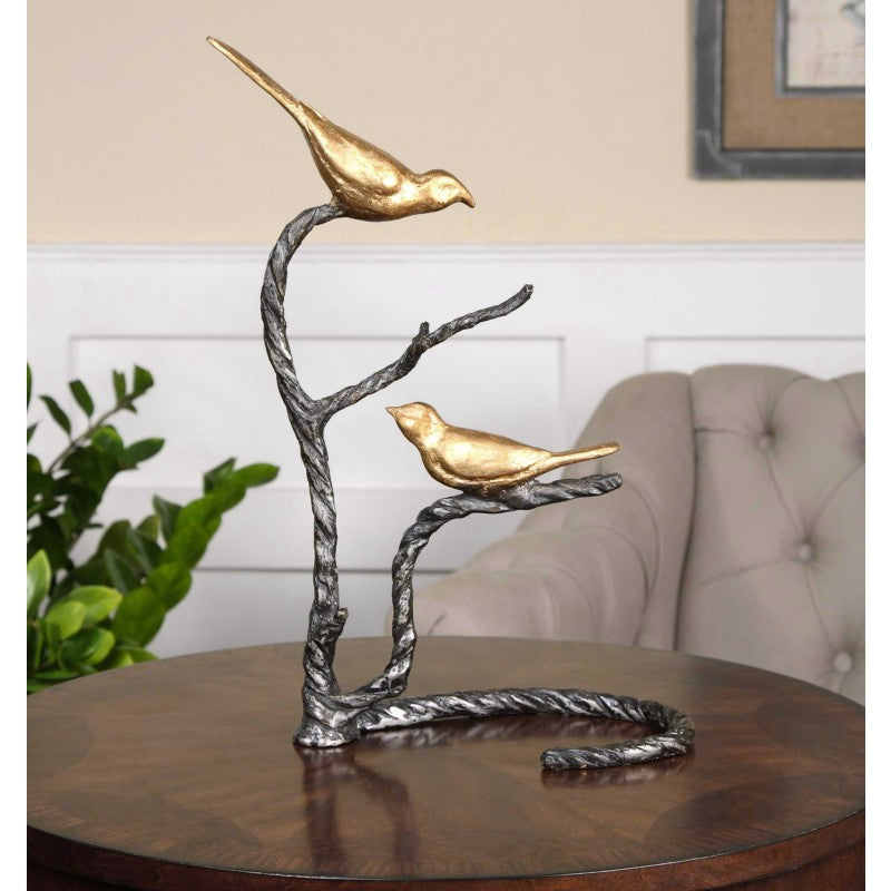 Birds On A Limb - Sculpture - Black & Gold