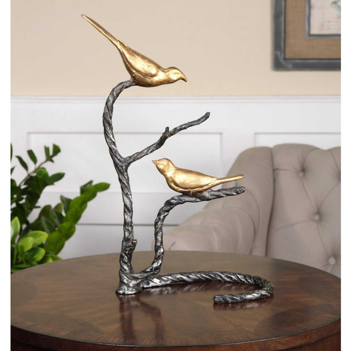 Birds On A Limb - Sculpture - Black & Gold