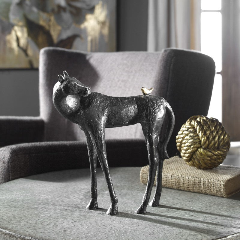 Hello Friend - Horse Sculpture - Black