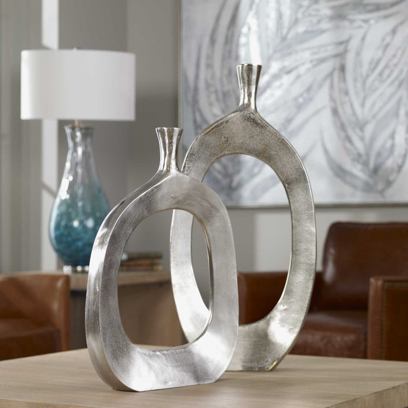 Cierra - Aluminum Vases (Set of 2) - Pearl Silver