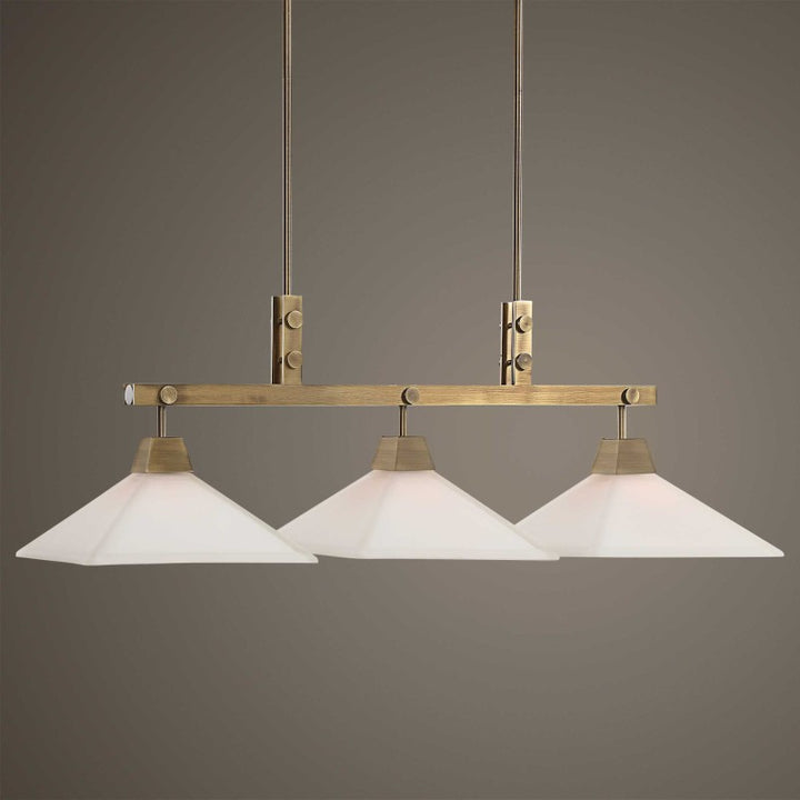 Brookdale - Industrial 3 Light Linear Chandelier - Gold