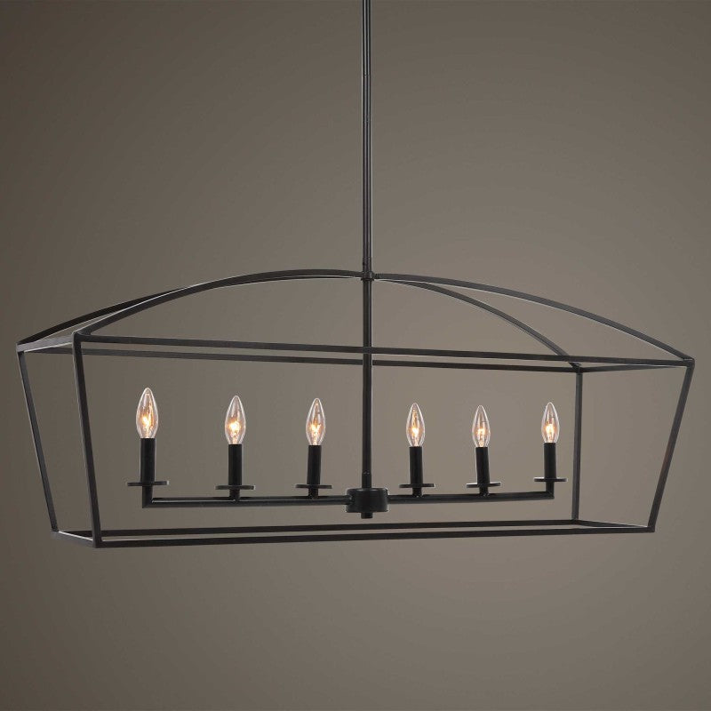 Clayton - 6 Light Linear Chandelier - Black