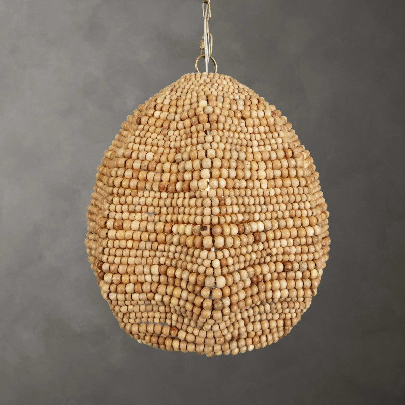 Kauri - 1 Light Wooden Bead Pendant - Brass / Woodtone