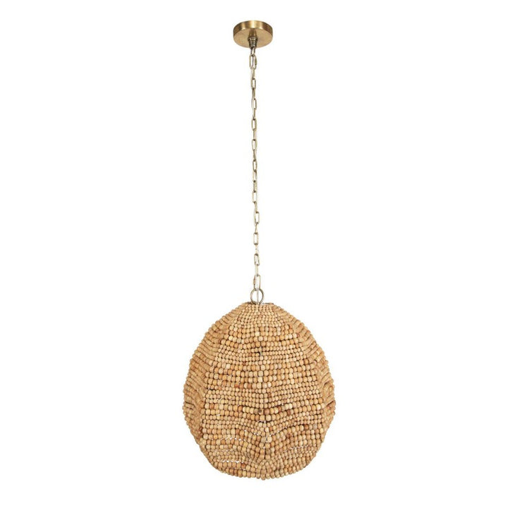 Kauri - 1 Light Wooden Bead Pendant - Brass / Woodtone
