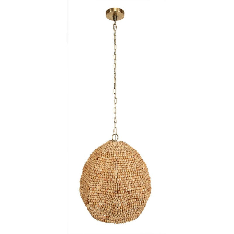 Kauri - 1 Light Wooden Bead Pendant - Brass / Woodtone