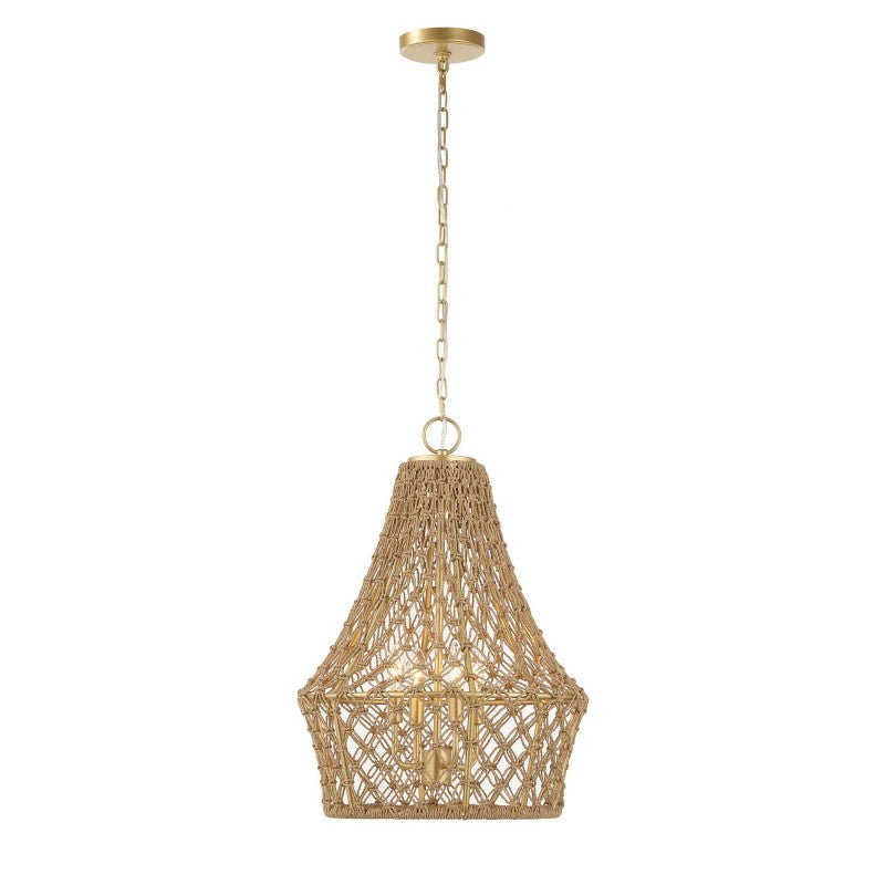 Macrame - 4 Light Rope Pendant - Light Brown