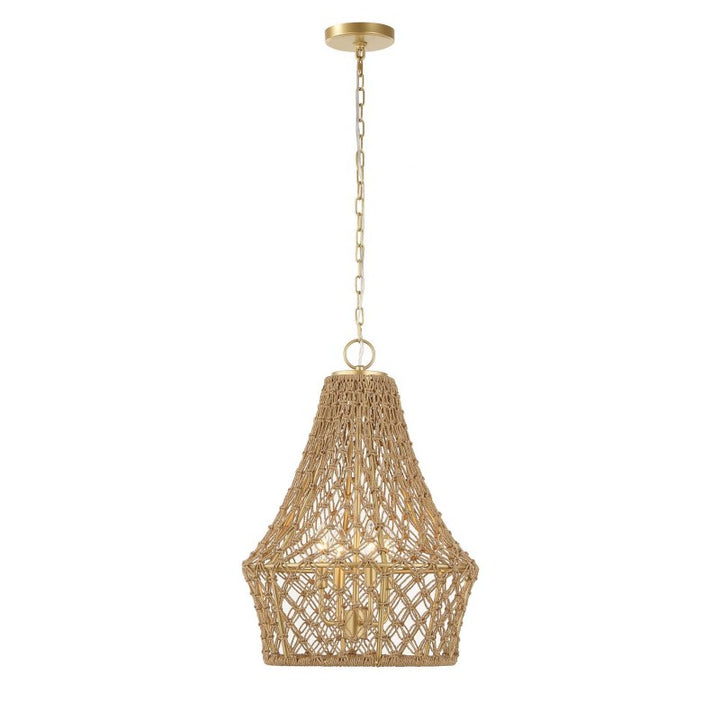 Macrame - 4 Light Rope Pendant - Light Brown