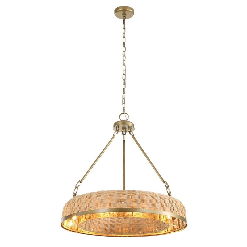Ladakh - 9 Light Round Wicker Pendant - Gold