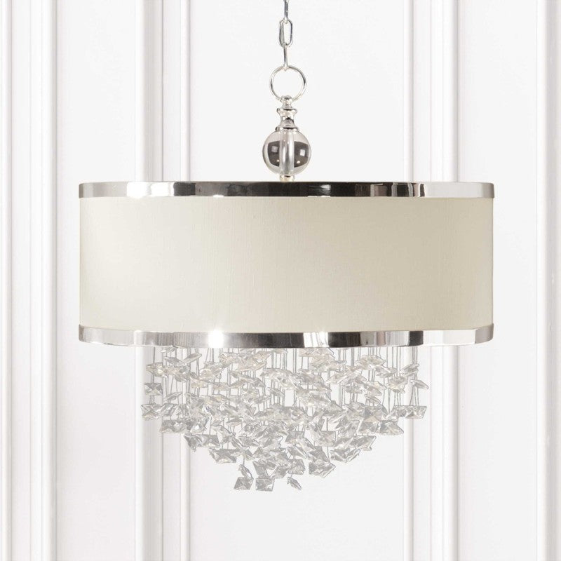 Fascination - 3 Light Silken Drum Pendant - Pearl Silver