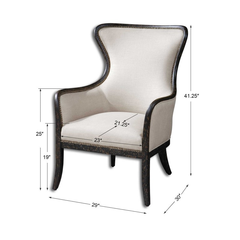 Sandy - Wing Back Armchair - Beige & Dark Brown