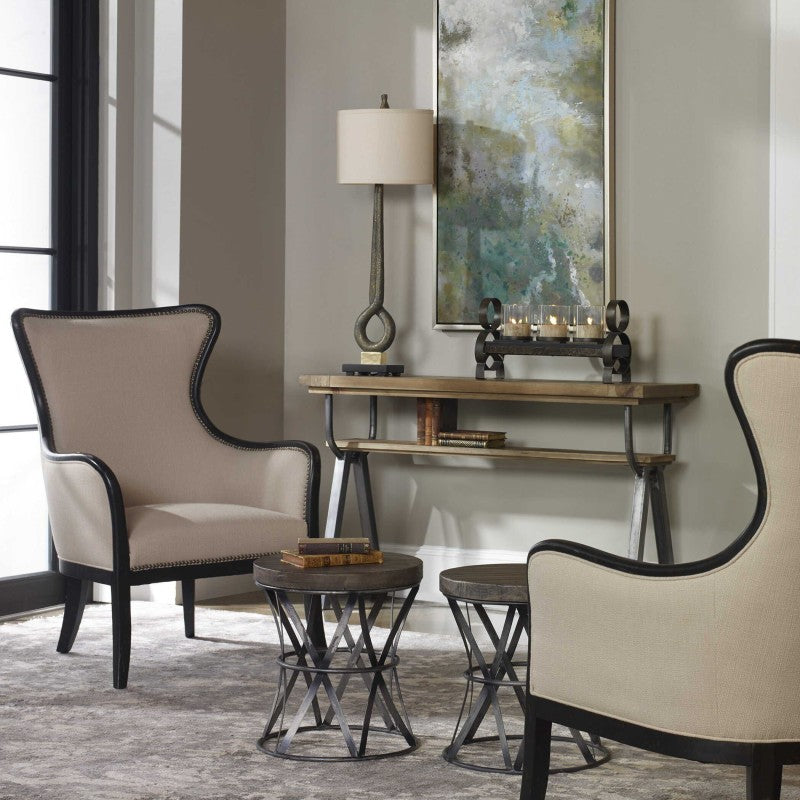 Sandy - Wing Back Armchair - Beige & Dark Brown