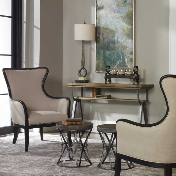 Sandy - Wing Back Armchair - Beige & Dark Brown