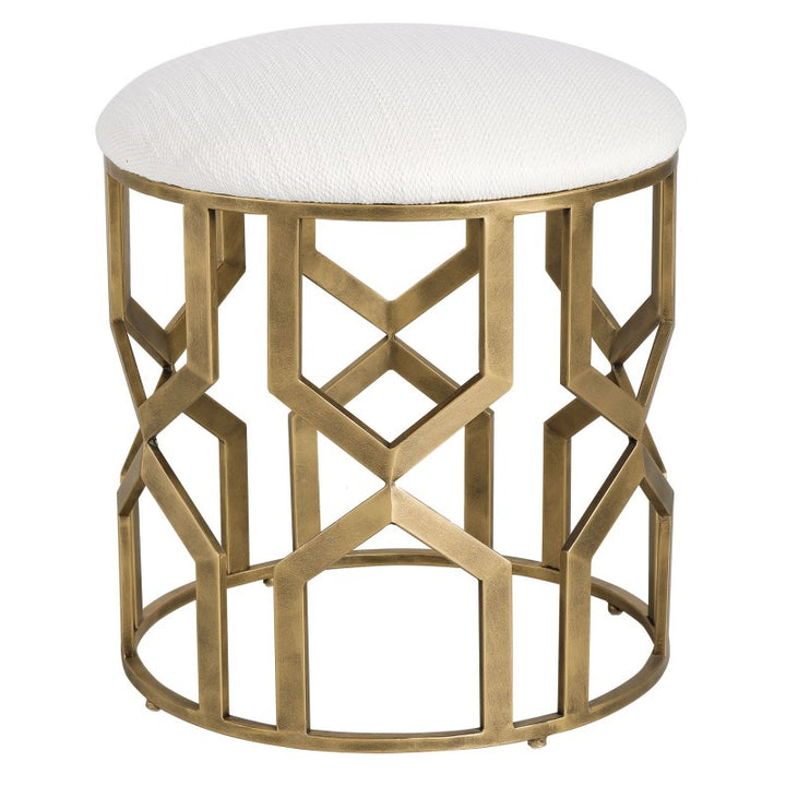 Trellis - Geometric Accent Stool - White & Gold