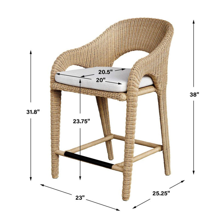 Kavali - Outdoor Wicker Counter Stool - Woodtone