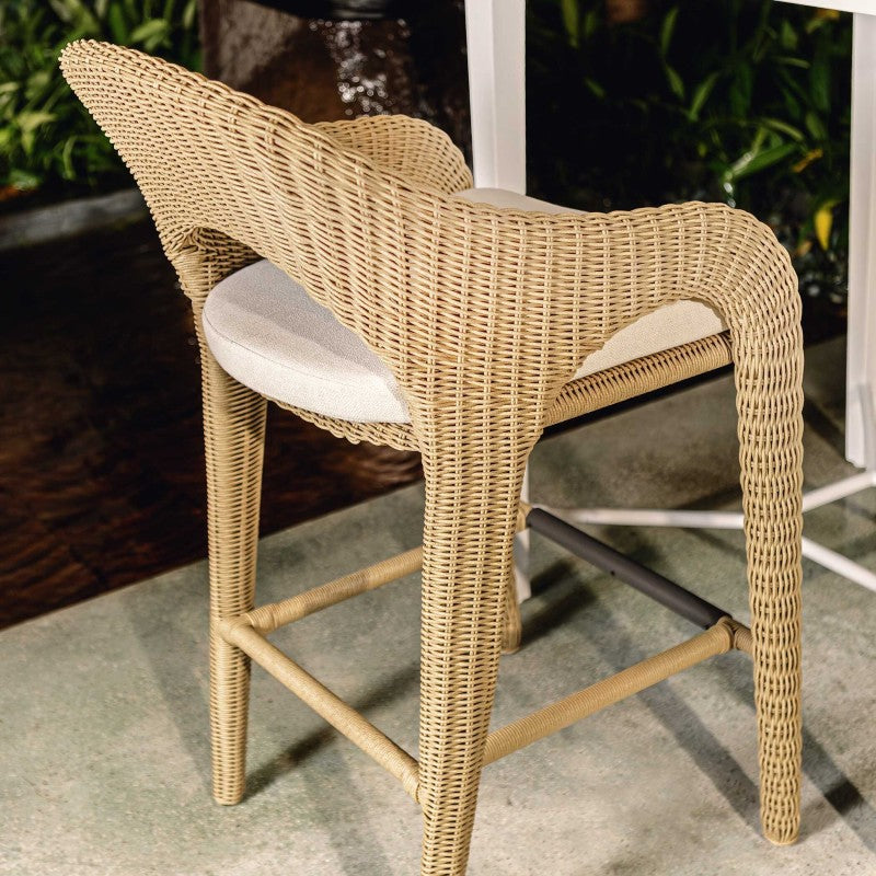 Kavali - Outdoor Wicker Counter Stool - Woodtone