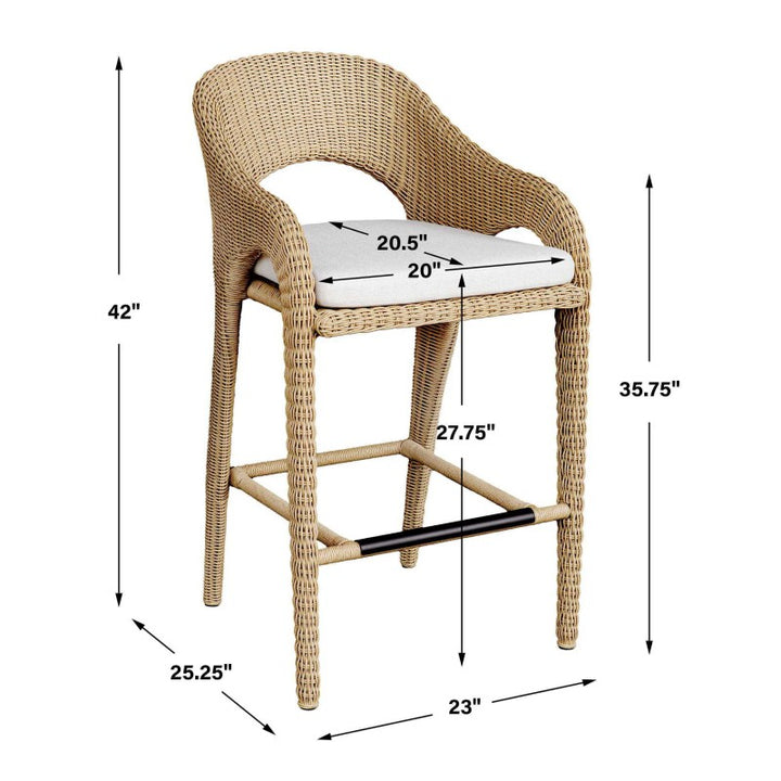 Kavali - Outdoor Wicker Barstool - Woodtone